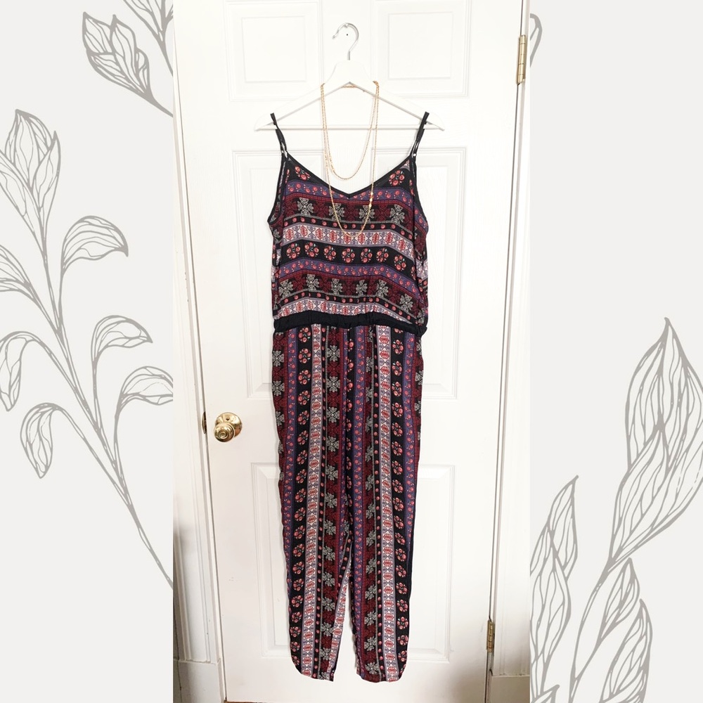 NWOT Dark Floral Long Jumpsuit Spaghetti Strap